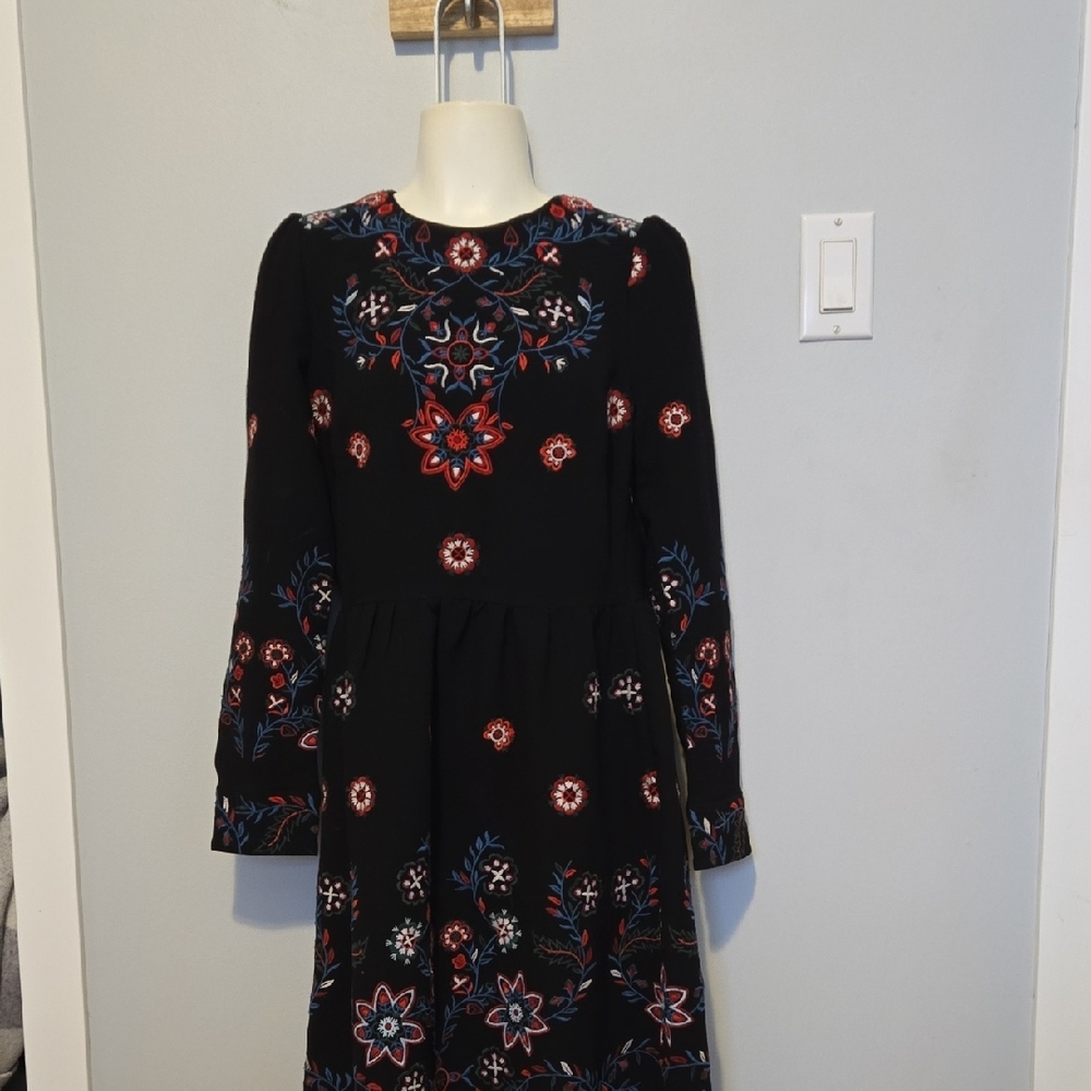 Zara Black Floral Embroidered Midi Dress Blogger Runway Fav - Picture 3 of 7
